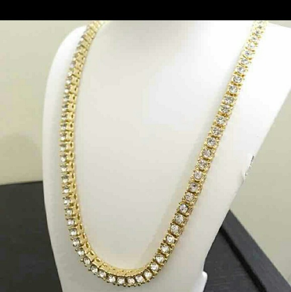 14K GOLD plated ICED OUT TENNIS CHAIN - Picture 2 of 2
