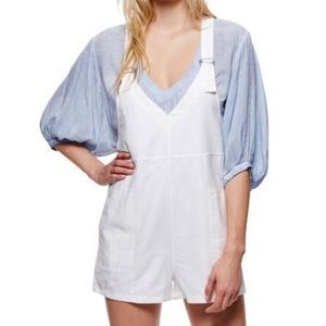 Free People White linen overalls.