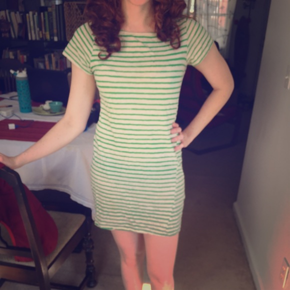 Green striped tee shirt dress - Picture 1 of 3