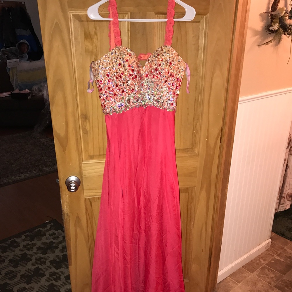 Pink Rhinestone Prom Dress