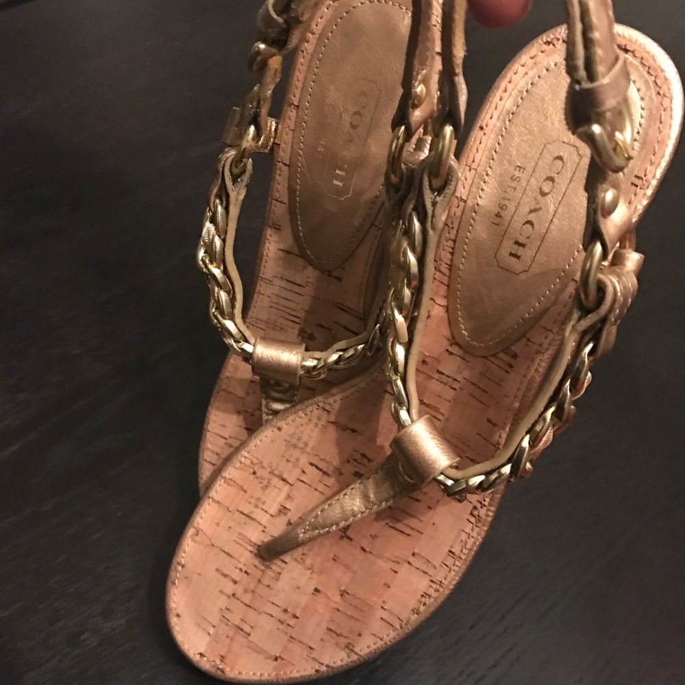 COACH Gold Sandal Wedge