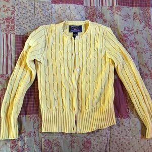 Girls yellow cable knit button up cardigan M 8-10