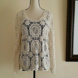 Beige crochet knit sweater "SOLITAIRE"