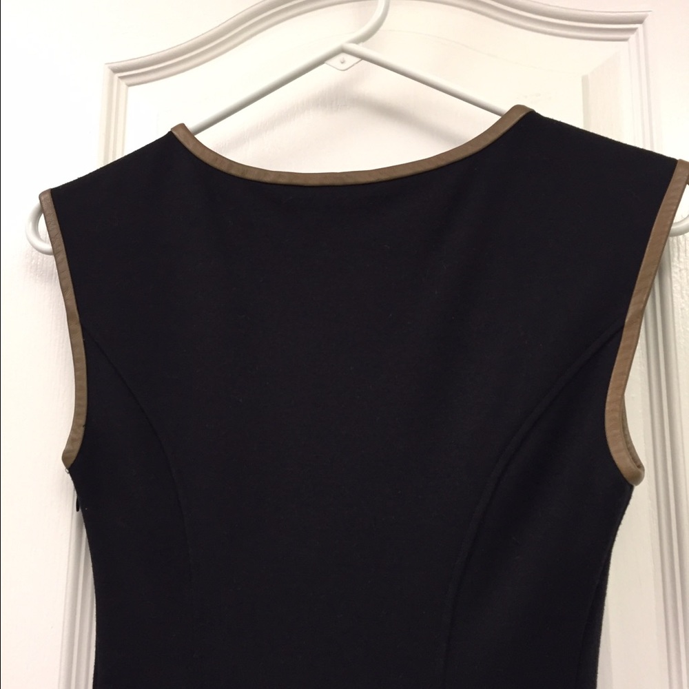 Basic black shift dress with leather trim