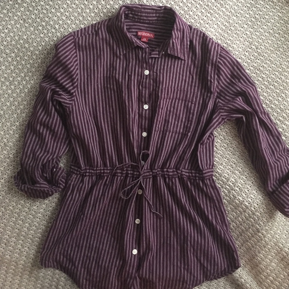 Burgundy Pinstripe Tunic w/ Drawstring
