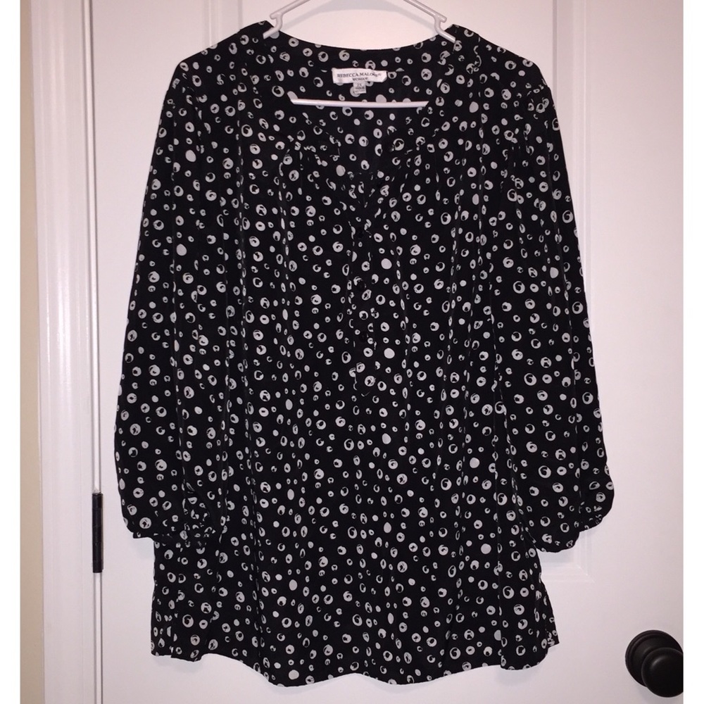 🎀 Black Tunic Blouse with White Polka Dot 🎀