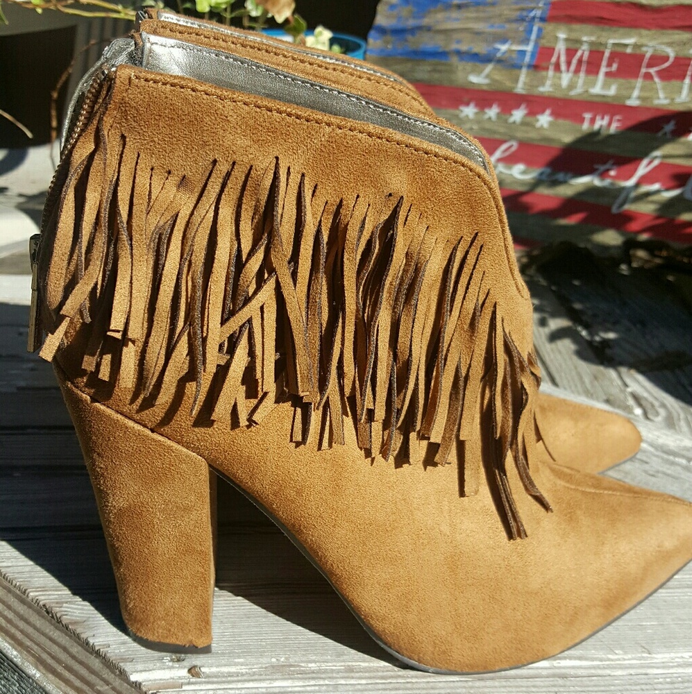 High heel fringe booties