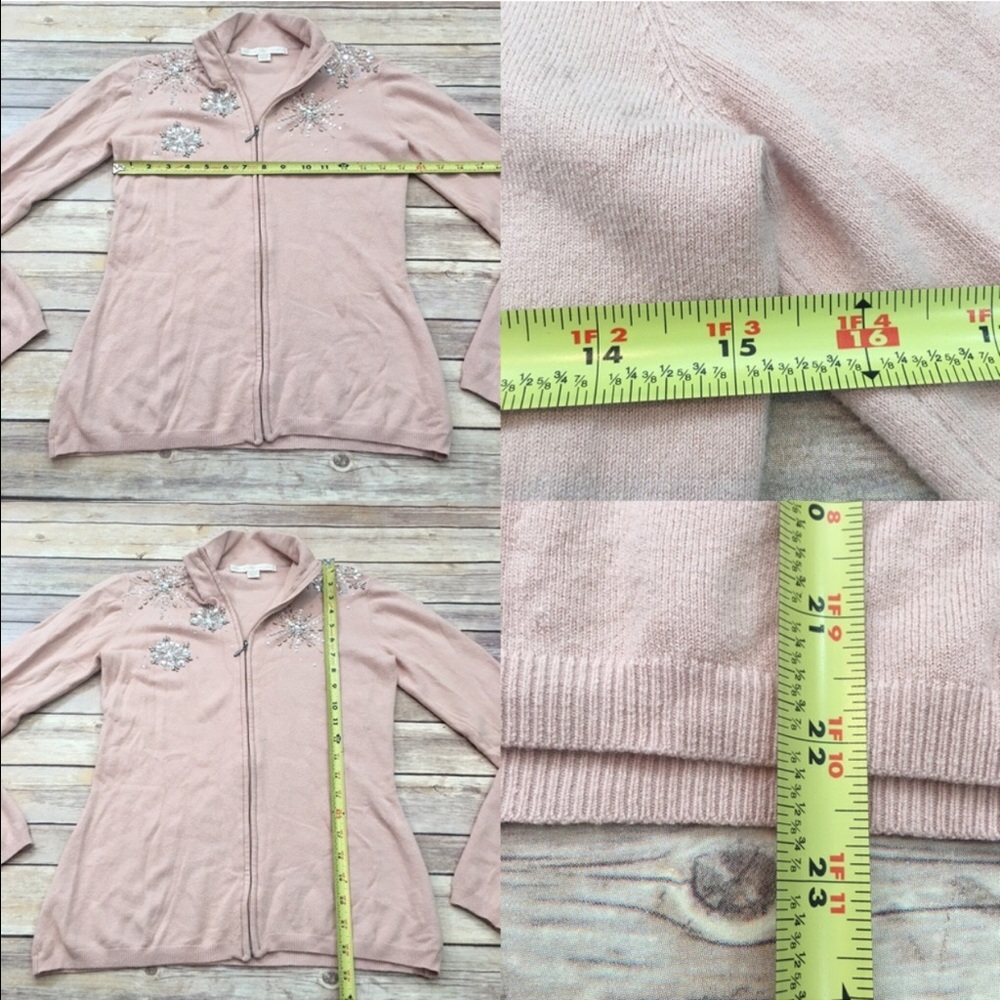 SOLD šSz XS Boston Proper Beaded Zip Up Cardigan - Picture 2 of 8