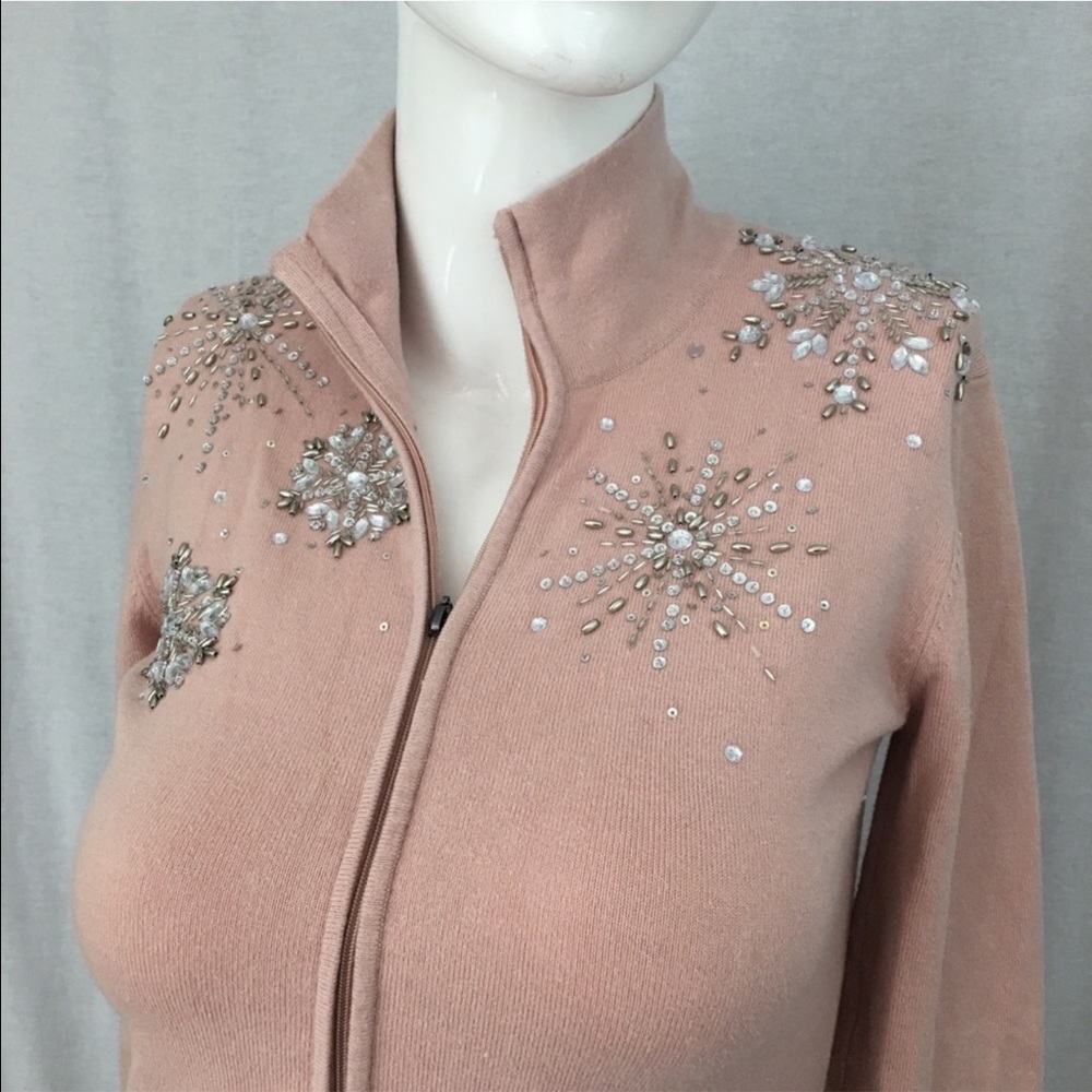 SOLD šSz XS Boston Proper Beaded Zip Up Cardigan - Picture 5 of 8