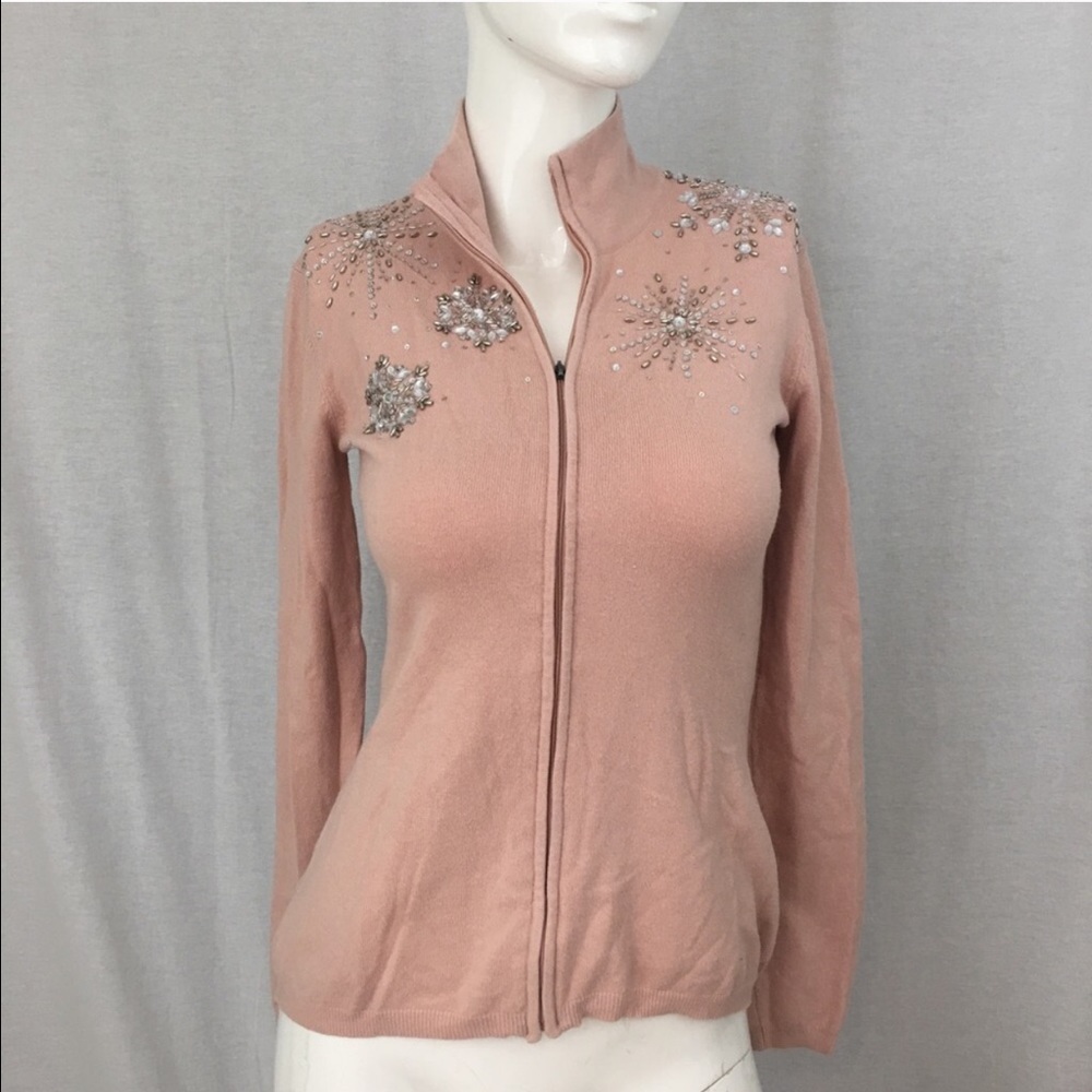 SOLD šSz XS Boston Proper Beaded Zip Up Cardigan - Picture 8 of 8