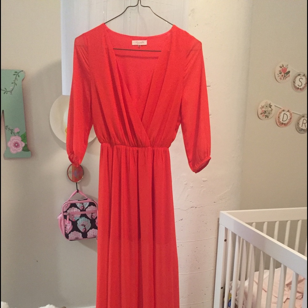 maxi reddish orange faux wrap dress by SugarLips