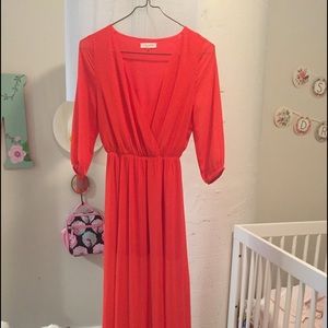 maxi reddish orange faux wrap dress by SugarLips