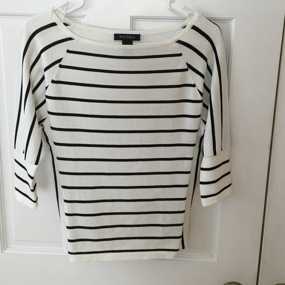 Knit black and white striped top