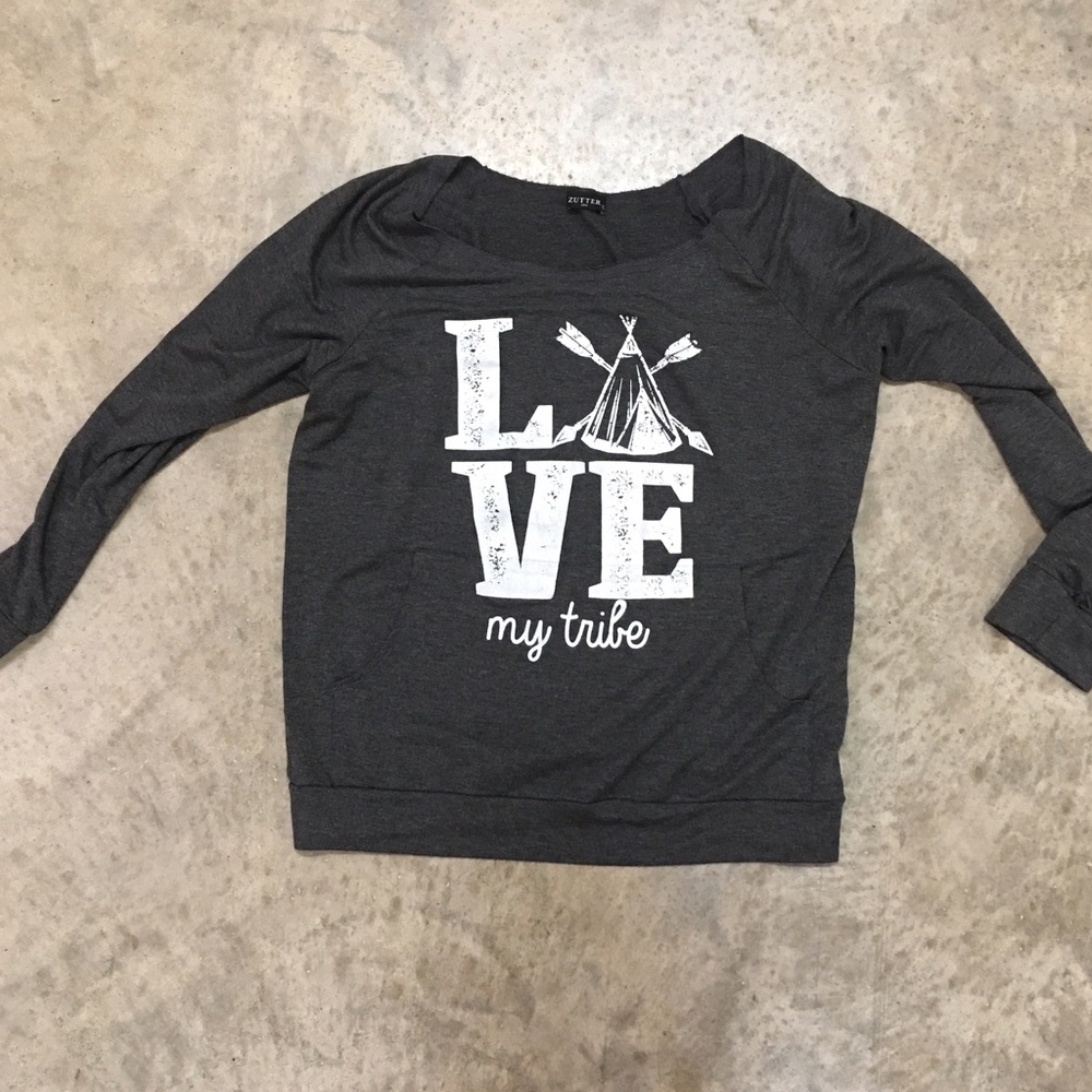 Love My Tribe wide neck sweatshirt