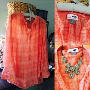 Old Navy-tunic shirt-medium-orange plaid-NWOT