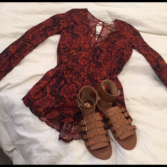 Free People Other - Burgundy paisley lace up romper