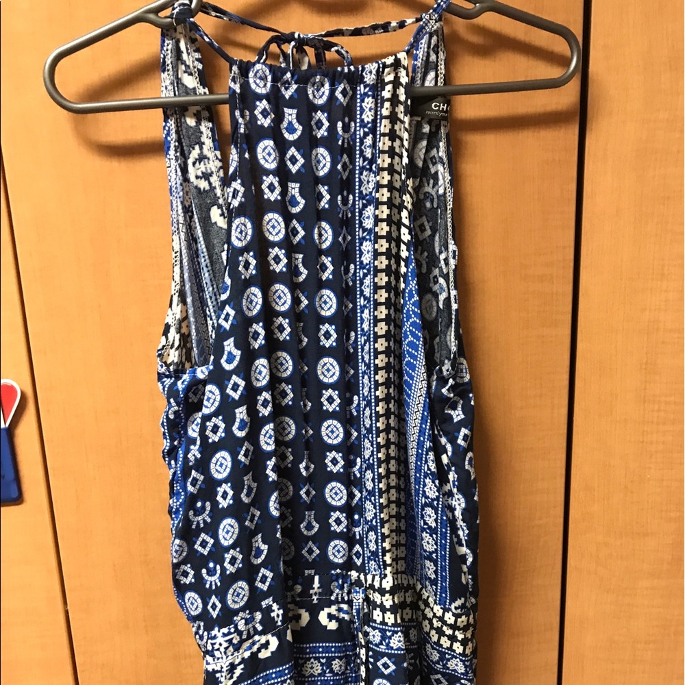 Blue Patterned Open Back Romper - image 3