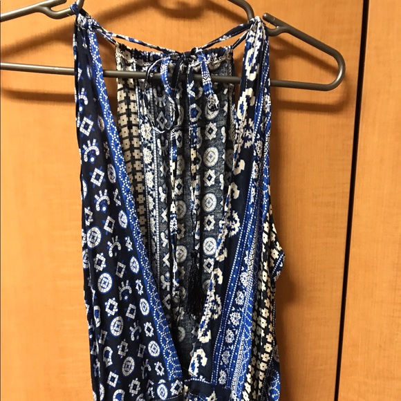 Blue Patterned Open Back Romper - Picture 4 of 4