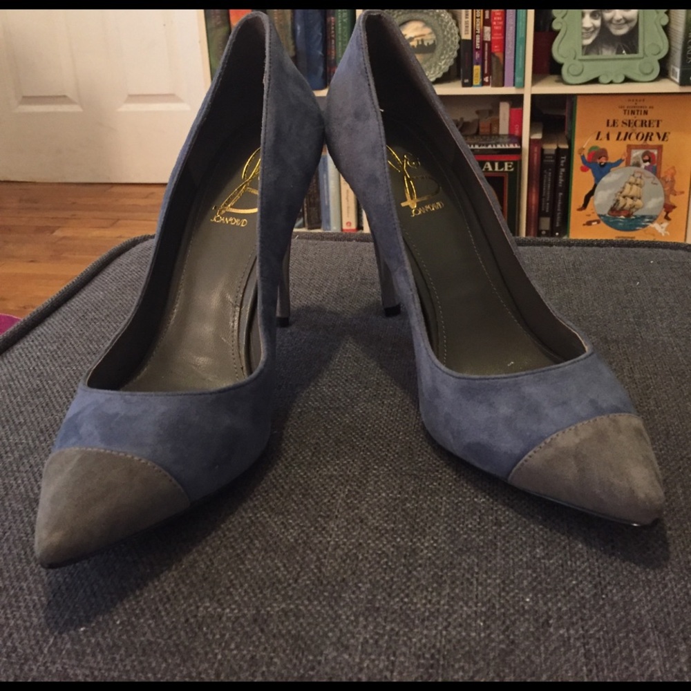 Joan & David Daamoree grey/blue suede pumps