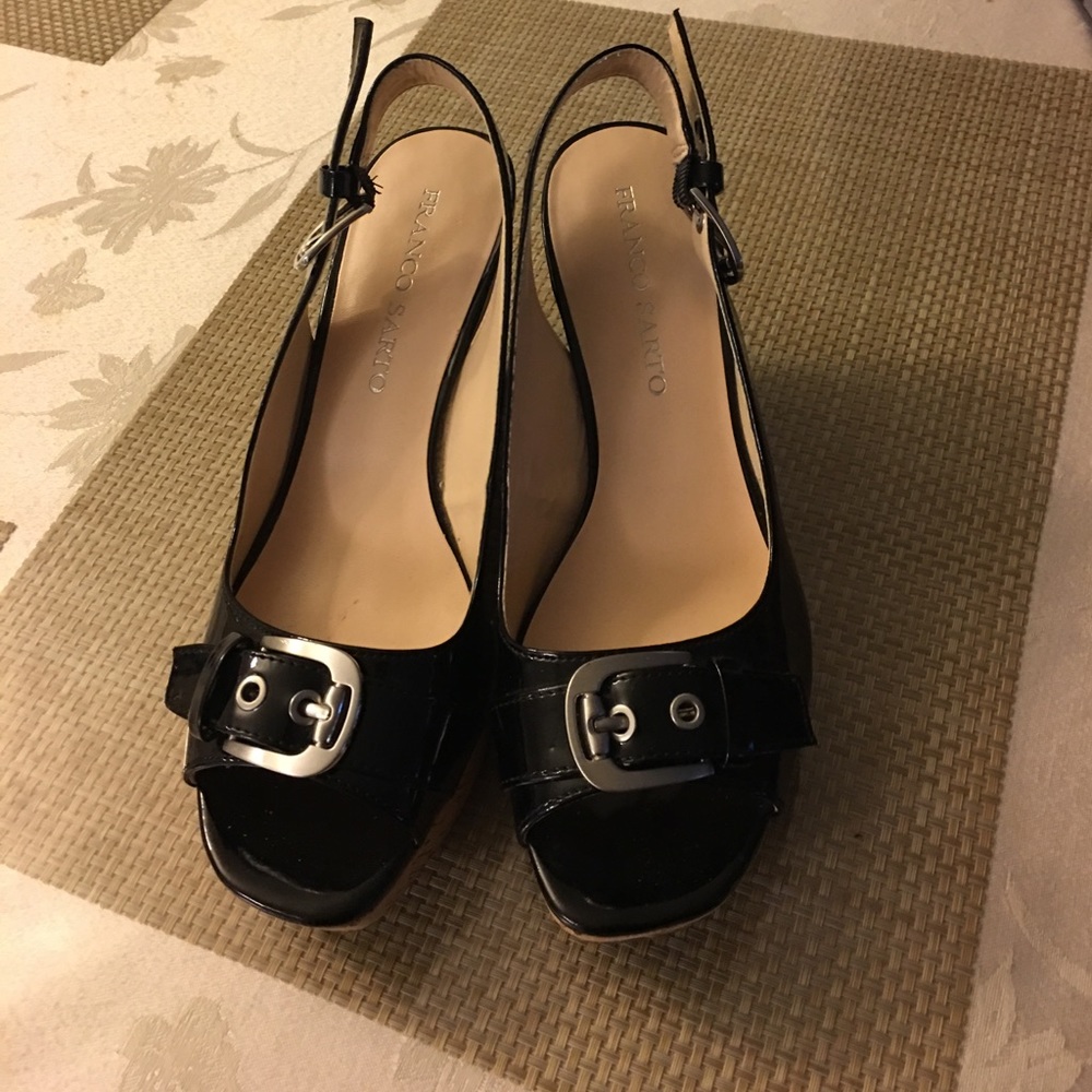Black open toe wedges worn 1 time