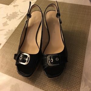 Black open toe wedges worn 1 time