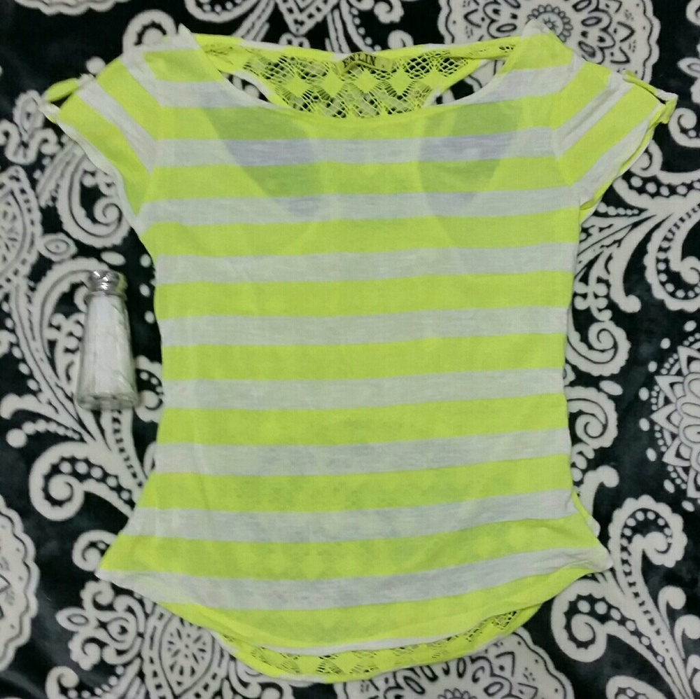Enlin neon yellow white stripe mesh short sleeve