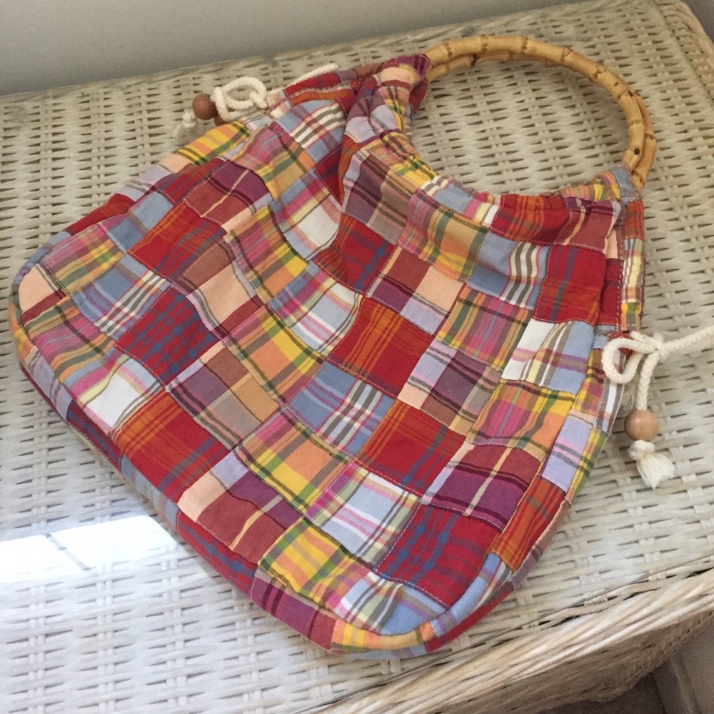 J. Crew Madras Multi-Color Bamboo handles Satchel
