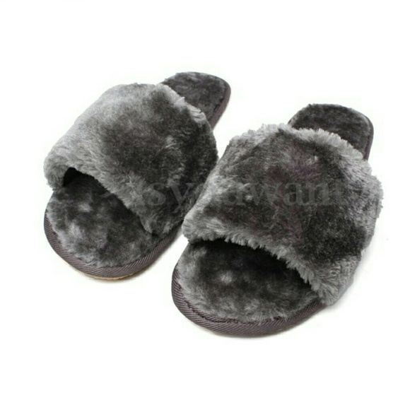fuzzy open toe slippers