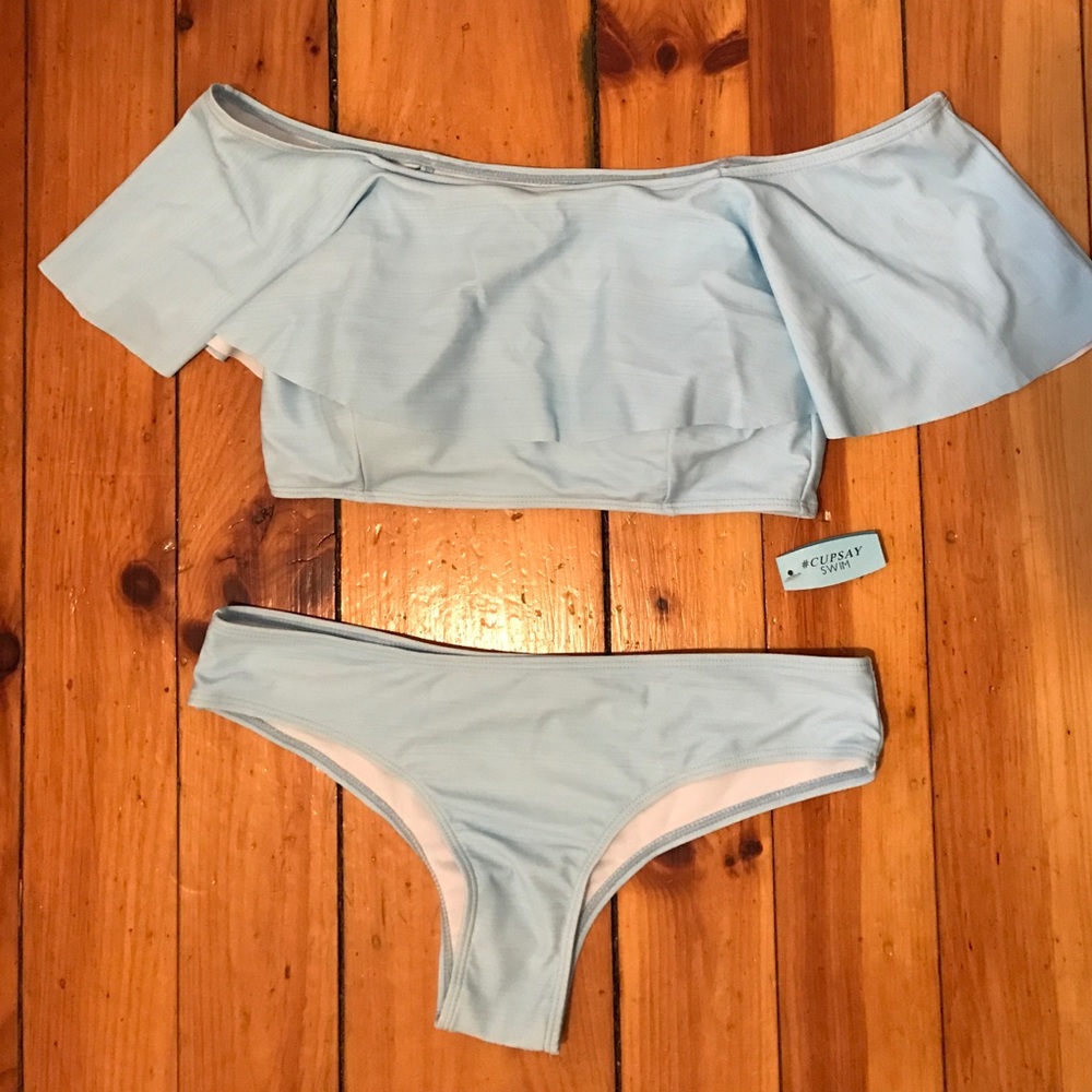 Off The Shoulder Light Blue Bikini