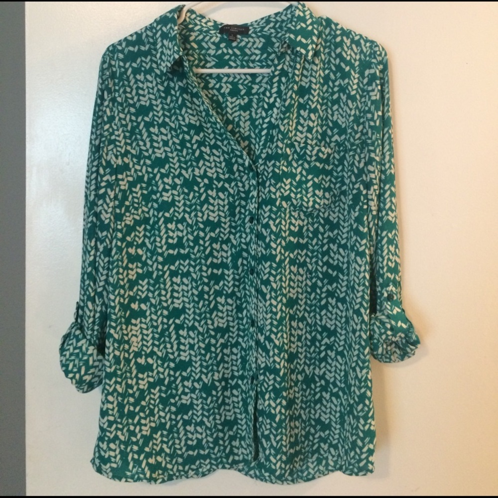 The Limited Green White Print Ashton Blouse L