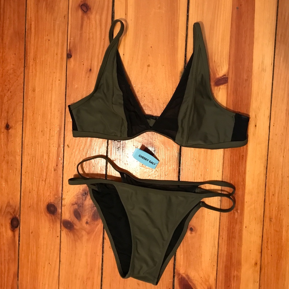 Mesh Panel Forrest green cheeky bikini