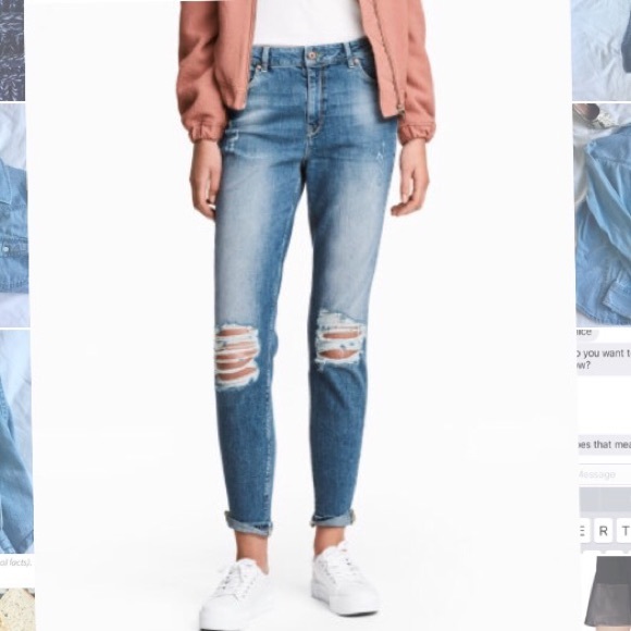 H&M Denim - H&M Distressed Ripped Blue Jeans - Boyfriend Jeans