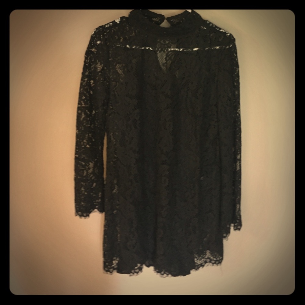 Long sleeve black lace dress