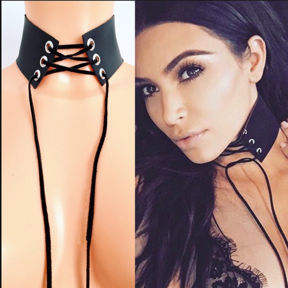 Black suede leather choker