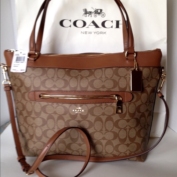 Coach Handbags - NWT Coach Sig Tyler Tote/Khaki/Saddle Crossbody