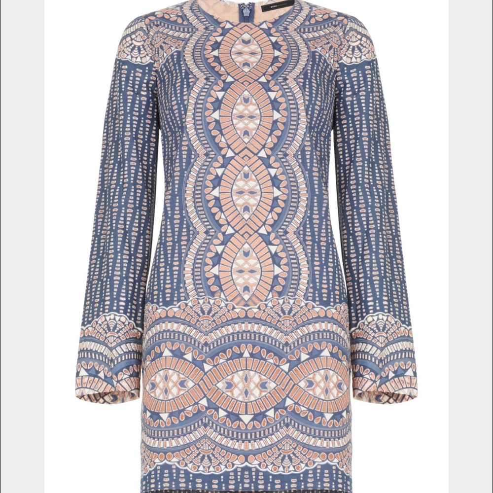 BCBGMaxAzria Allina Burnout Deco Print Mesh Dress