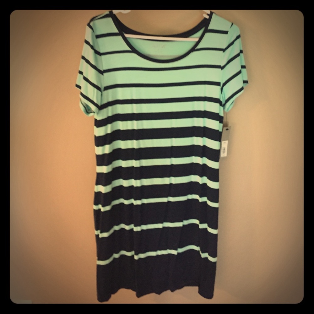 Green and blue stripped dress