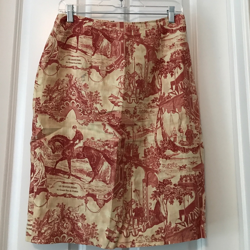 Silk Club Linen midi skirt with equestrian print