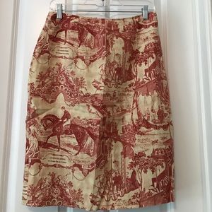 Silk Club Linen midi skirt with equestrian print