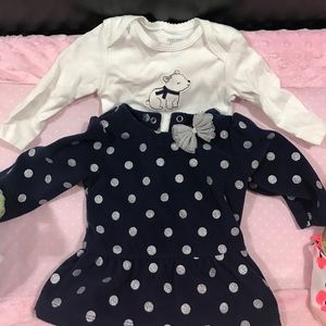 Carters sweater and long sleeve onesie. Girls.