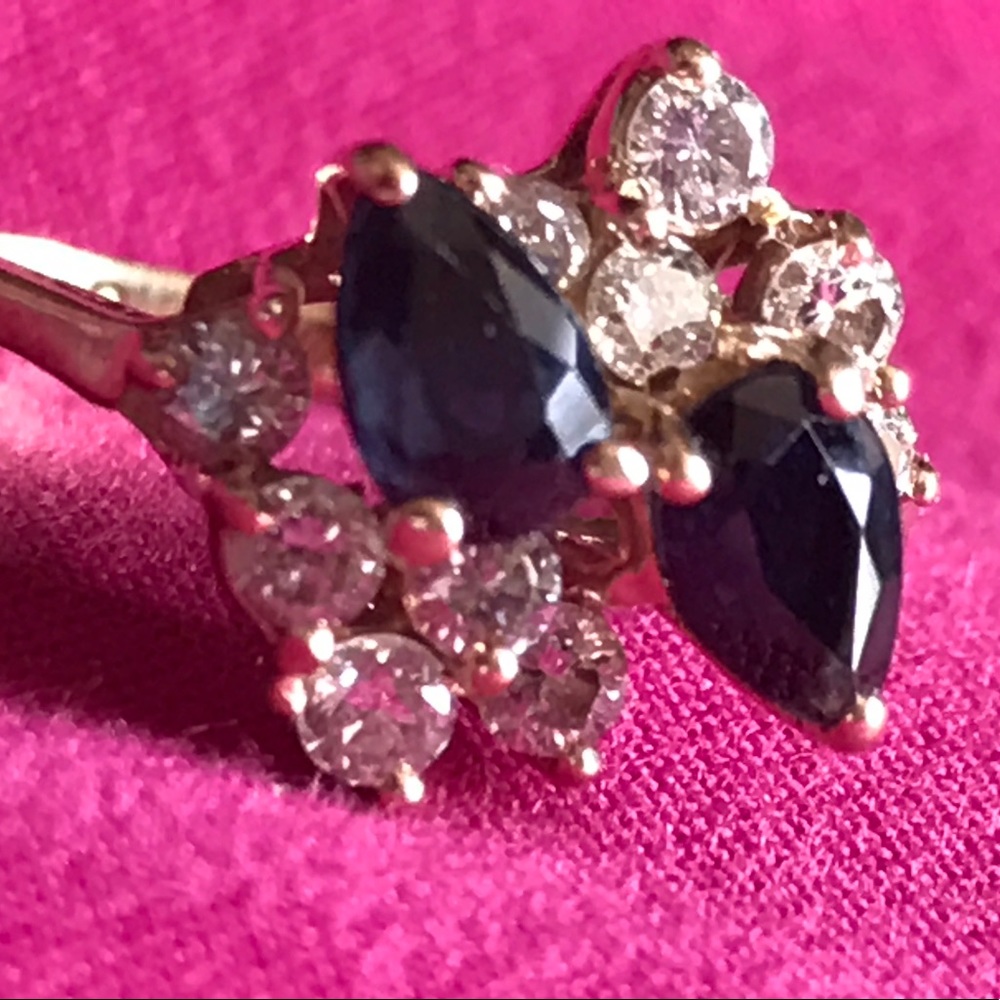 Genuine sapphire and diamond 14K ring size 7
