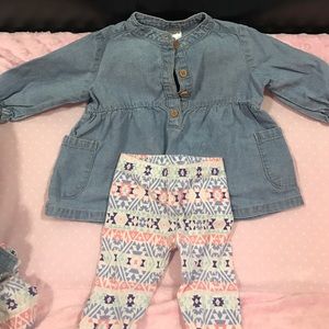 Carters jean top w/ patterned leggings.
