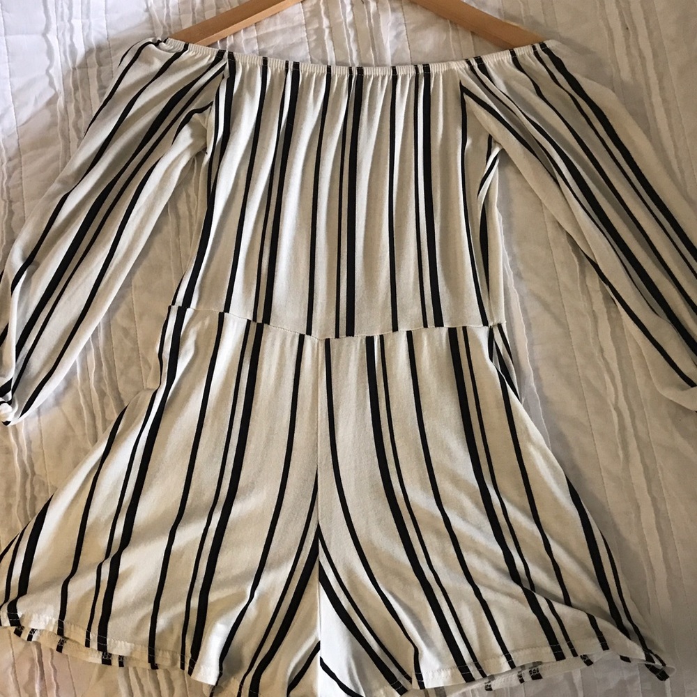 Striped off the shoulder romper, never worn.