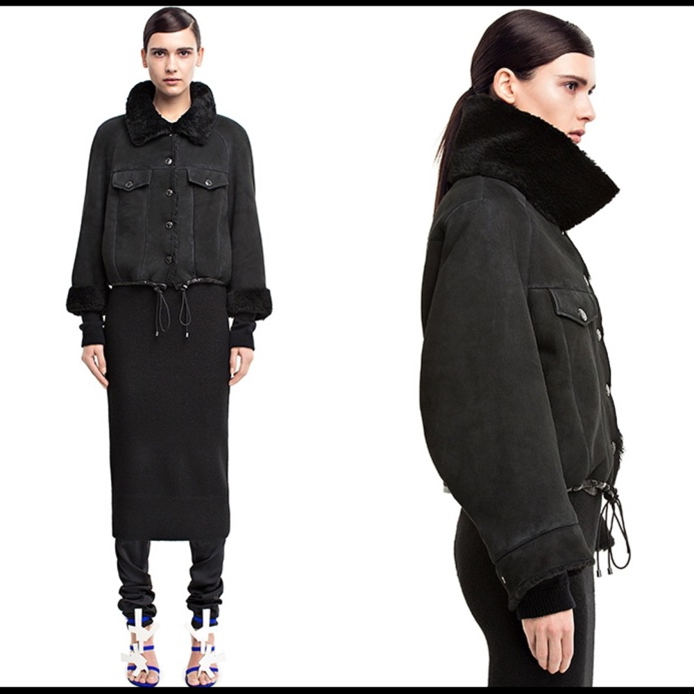 Move black Unlined Shearling Jacket Denim