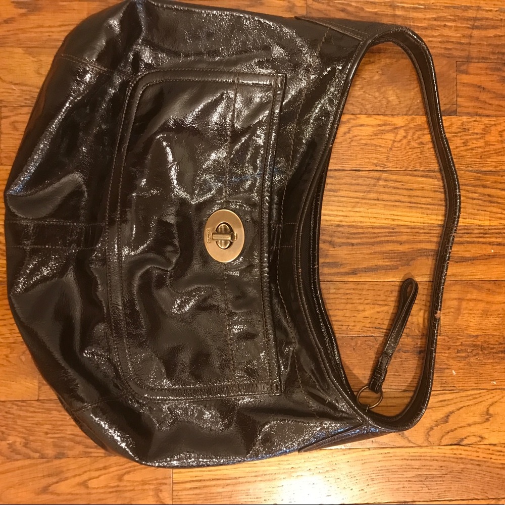 Brown patent leather Coach handbag