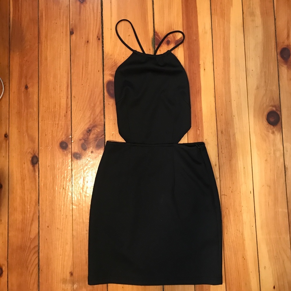 Open back black bodycon dress