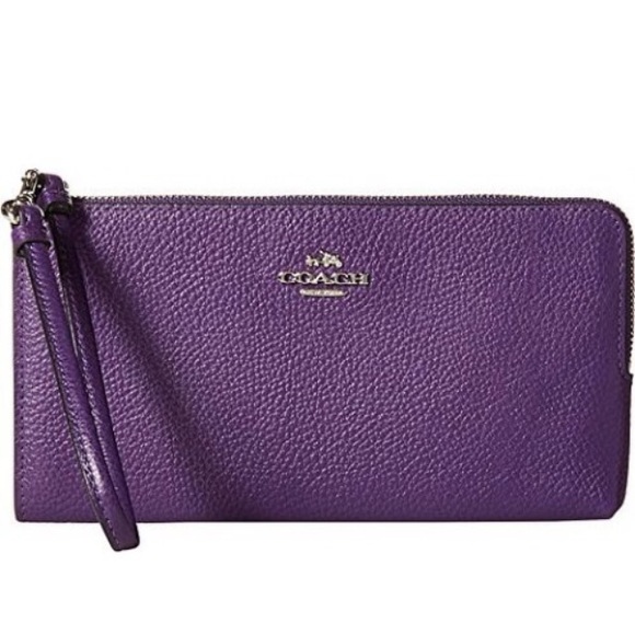Coach Handbags - COACH PEBBLE PURPLE LEATHER L ZIP WALLET WRISTLET