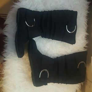 New, black suade, mid-calf boots