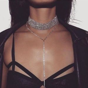 Chocker all over diamond with drop necklace