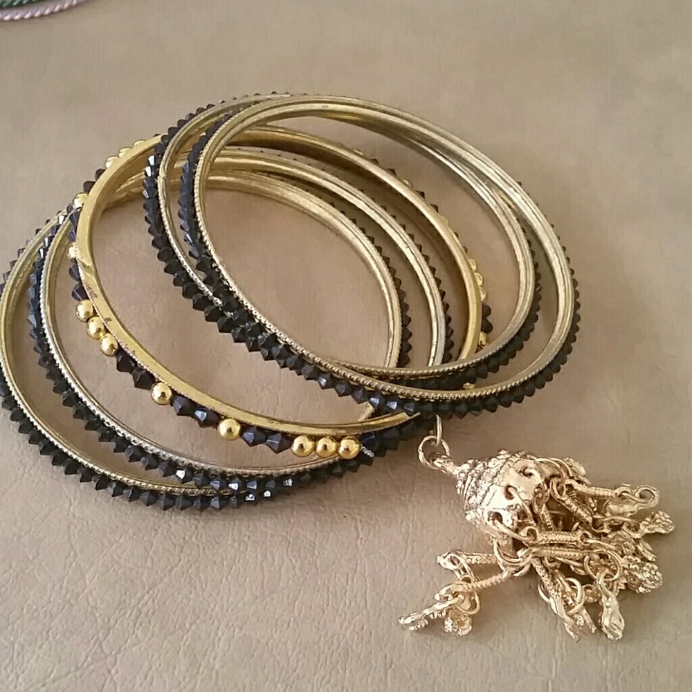 Black and gold beaded ethnic bracelets